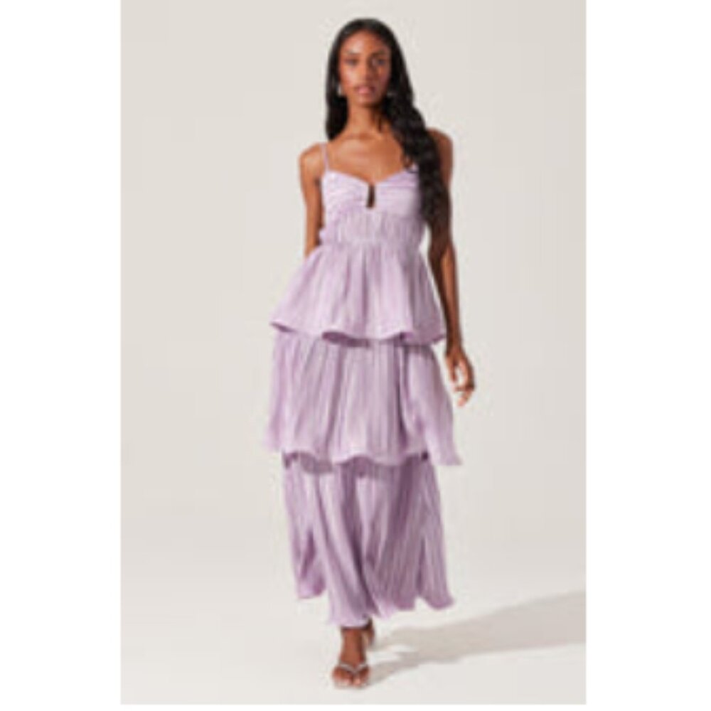 LIKE NEW ASTR The Label Lupin Pleated Tiered Maxi Dress Lilac Size M